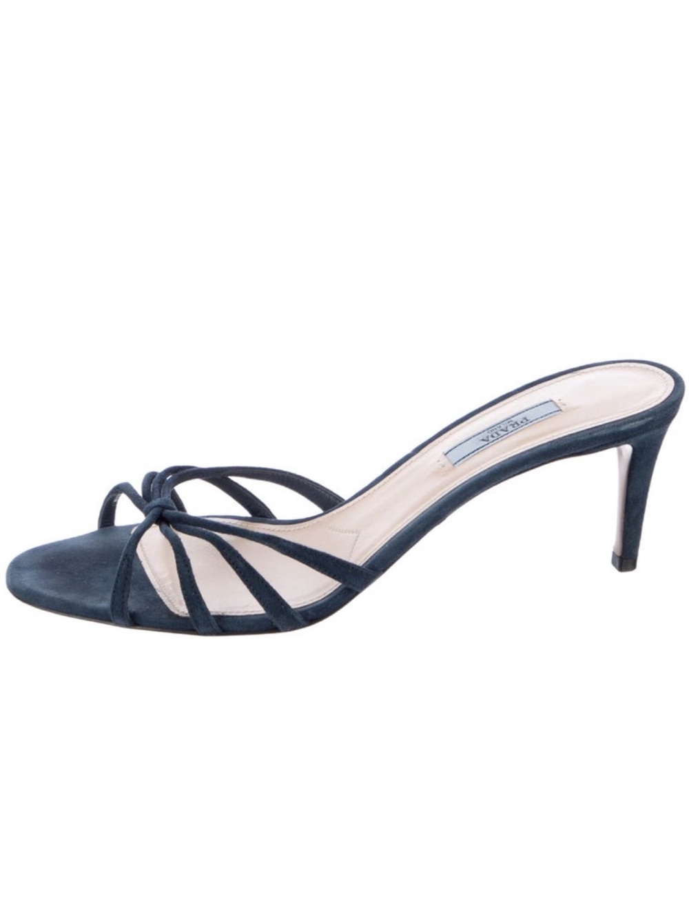Prada Navy Suede Knotted Strap Mule Heels